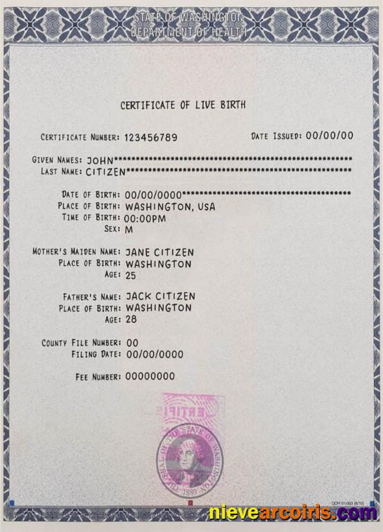 Washington certificate of live birth